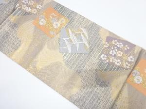色紙に群鶴・桜模様織り出し袋帯